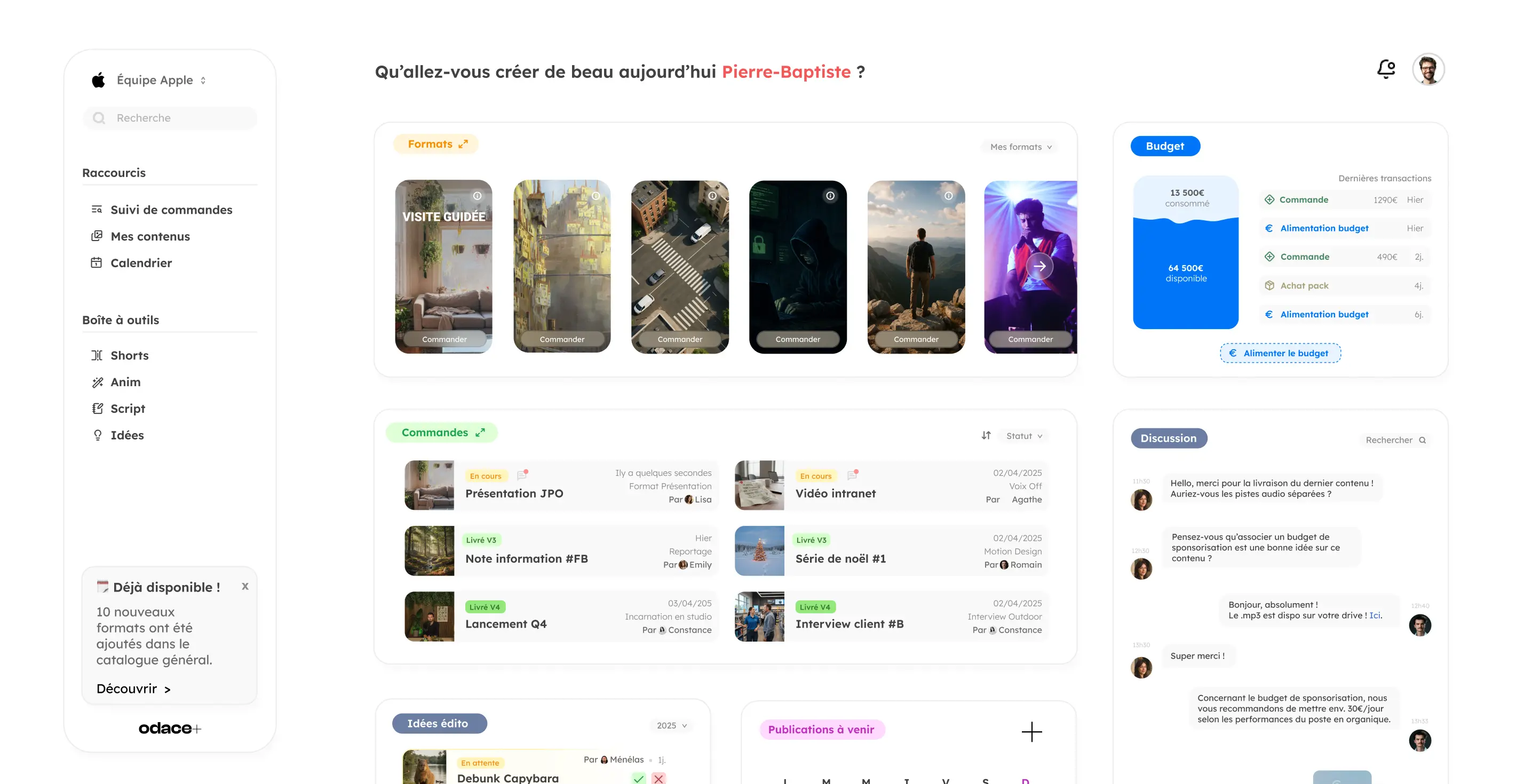 Screenshot du SaaS Odace+